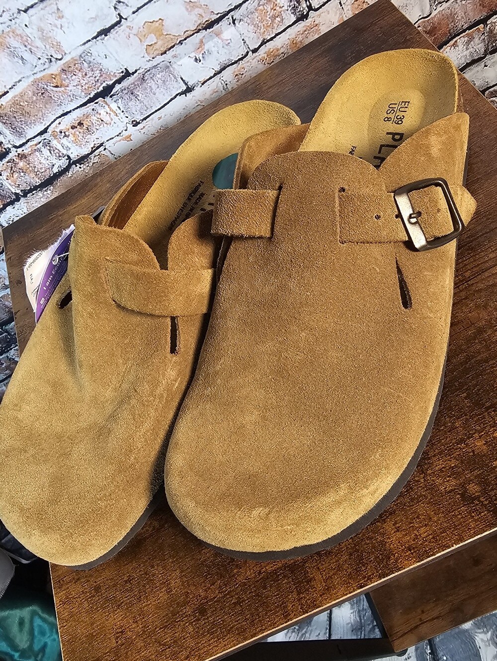 Plakton Suede Clog Mules Tobacco Brown Footbed Sandals Womens US 8 EU 39 NWT